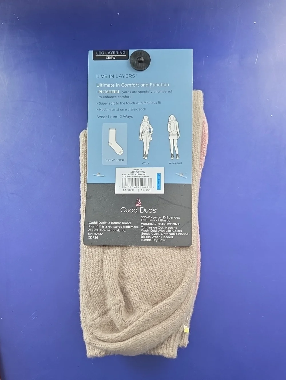 Cuddl Duds Plushfill 360 Women's Crew Socks Size 4-10